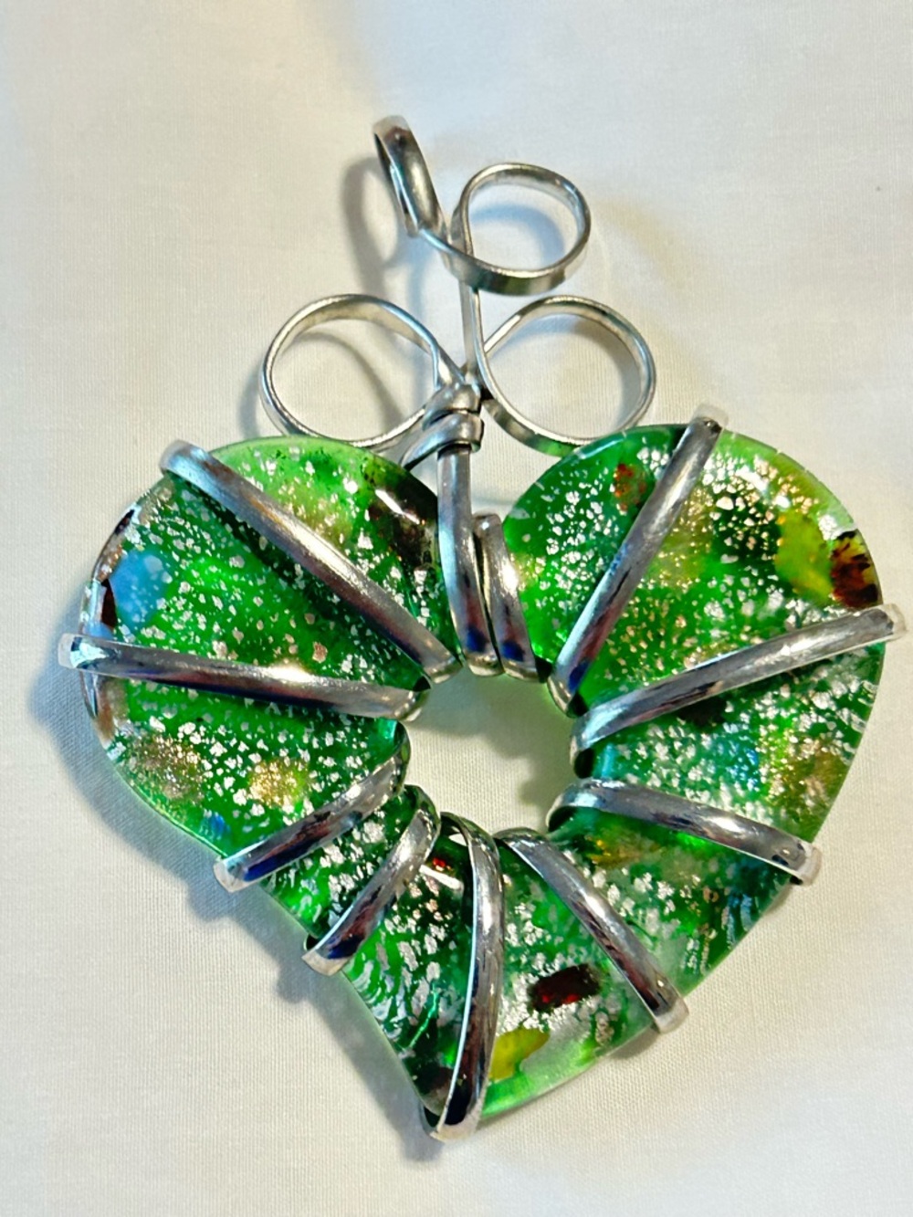 Green Heart Glass Pendant Necklace